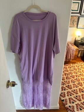 Oversized T-shirt Dress with Lace bottom